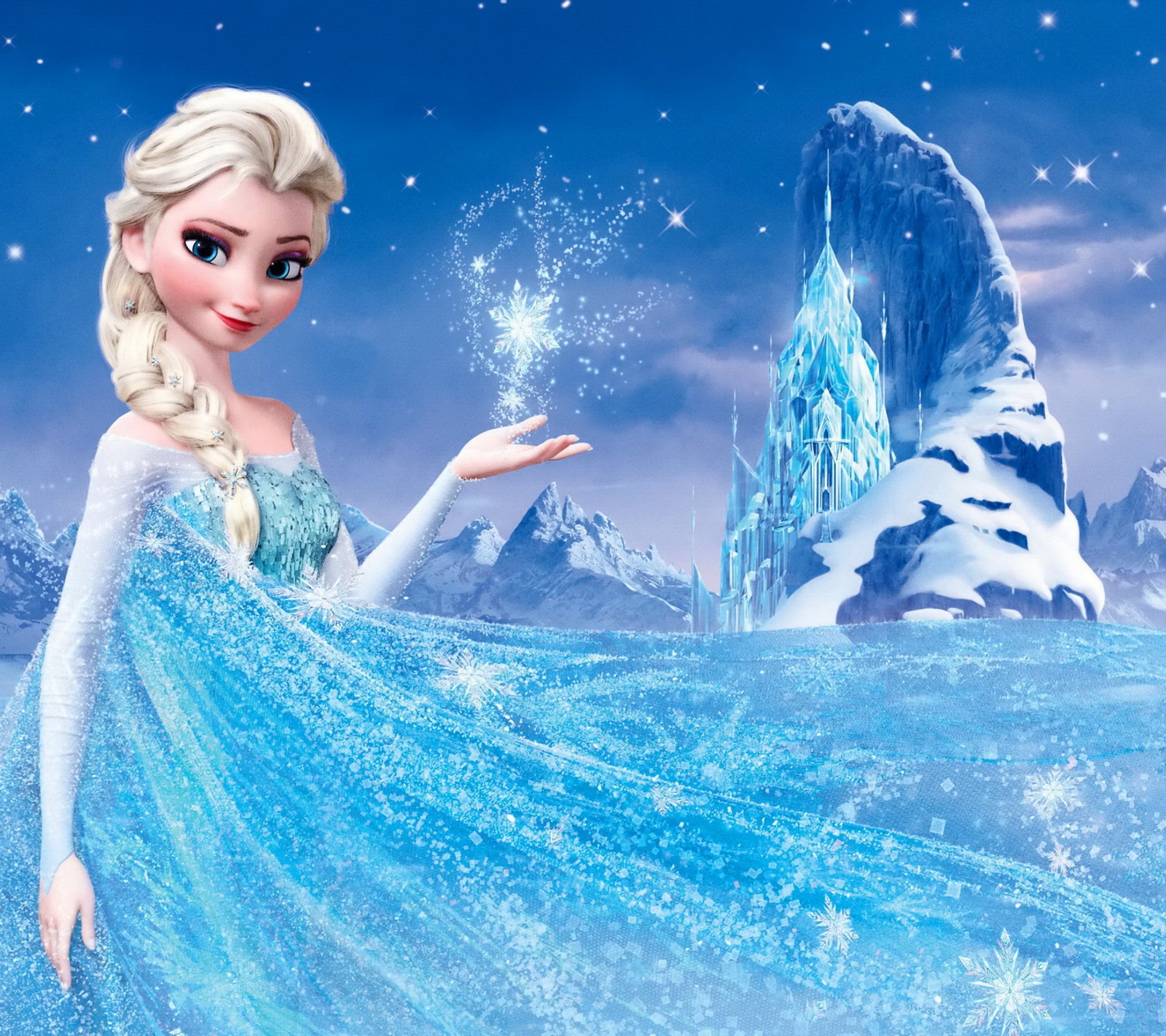 A frozen princess in a blue dress standing in front of a frozen mountain (disney, elsa, frozen, qween)