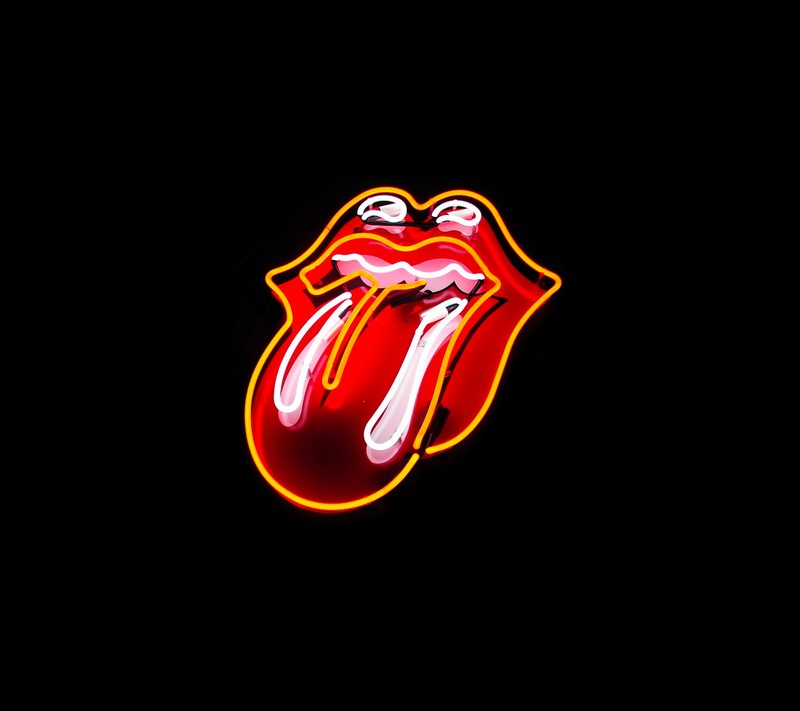 Крупный план неоновой вывески с логотипом rolling stones (губы, неон, катание, камни)