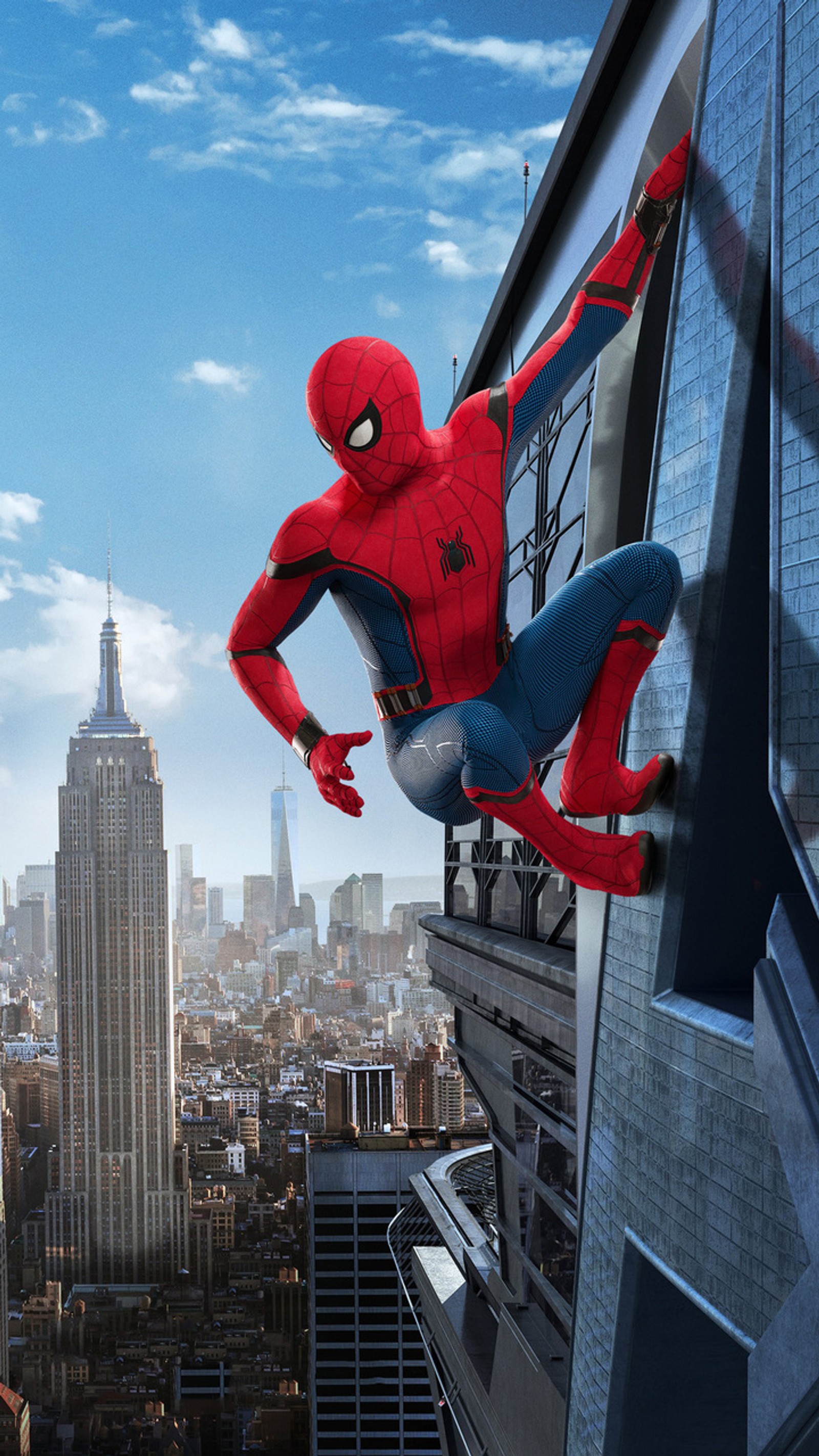 Spider - man leaps from a high building in the city (avengers, homecoming, marvel, spider man, spiderman)