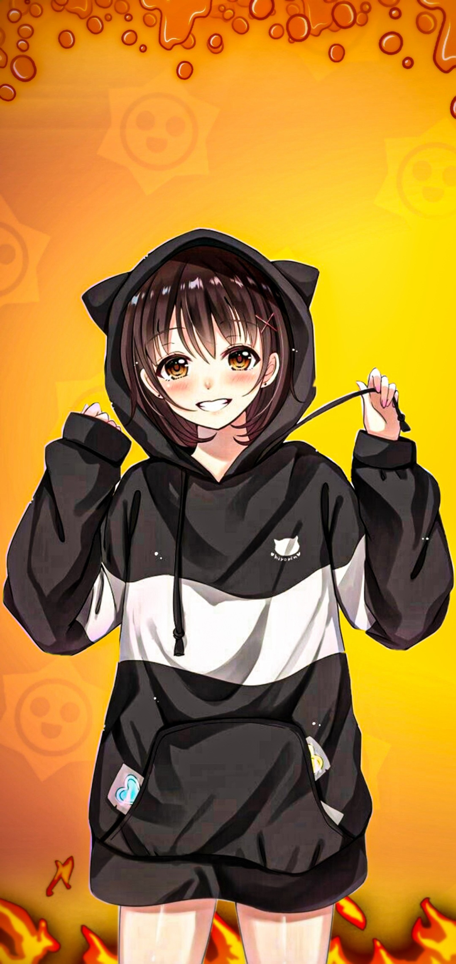 Chica de anime con un hoodie en blanco y negro sosteniendo un palo (anime, chico anime, chica de anime, chico malo, chica mala)