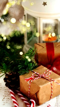 Festive Christmas Gifts Surrounded by Candlelight and Decorations