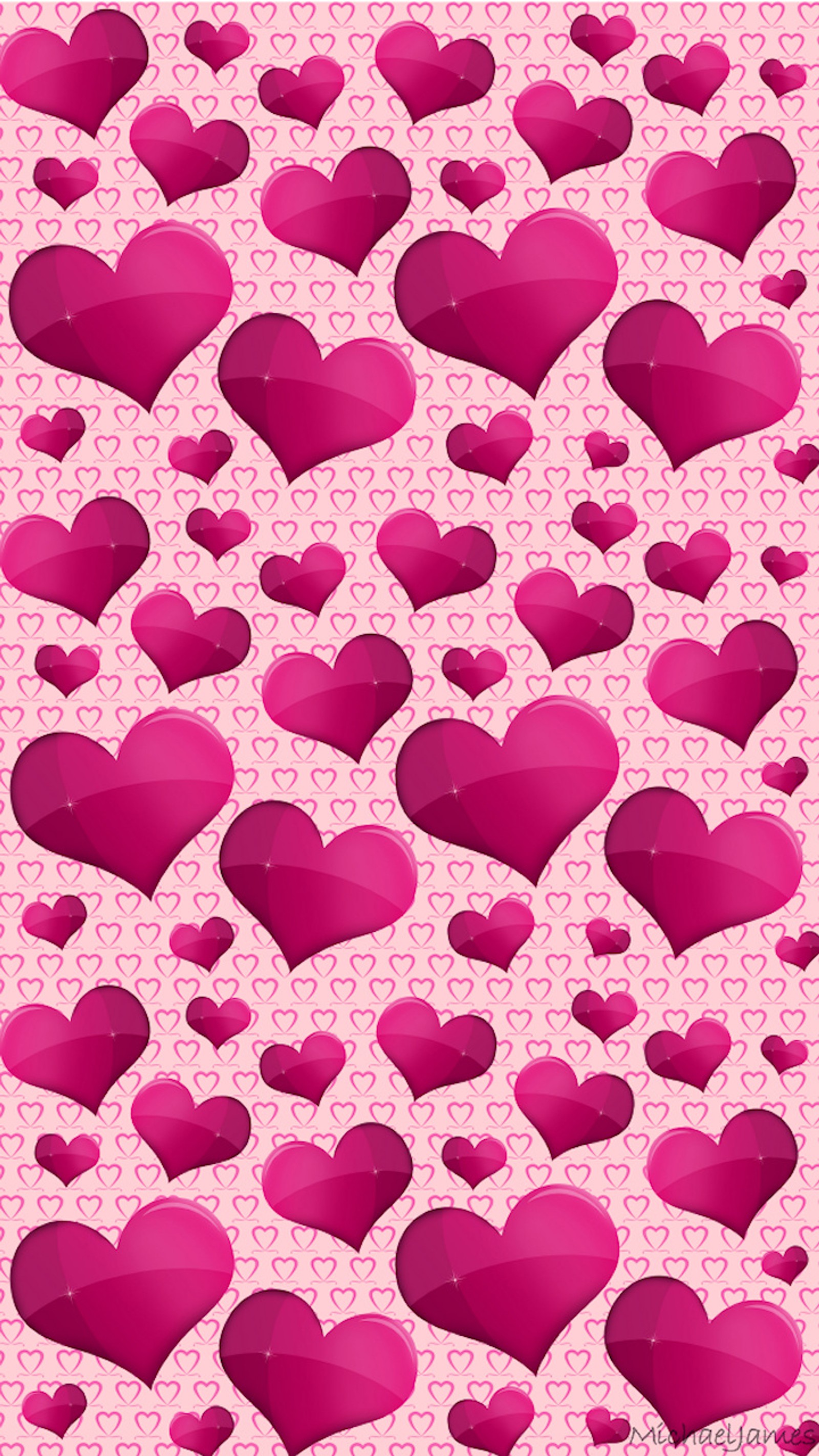 A close up of a bunch of pink hearts on a pink background (hearts, love, pink, valentine)