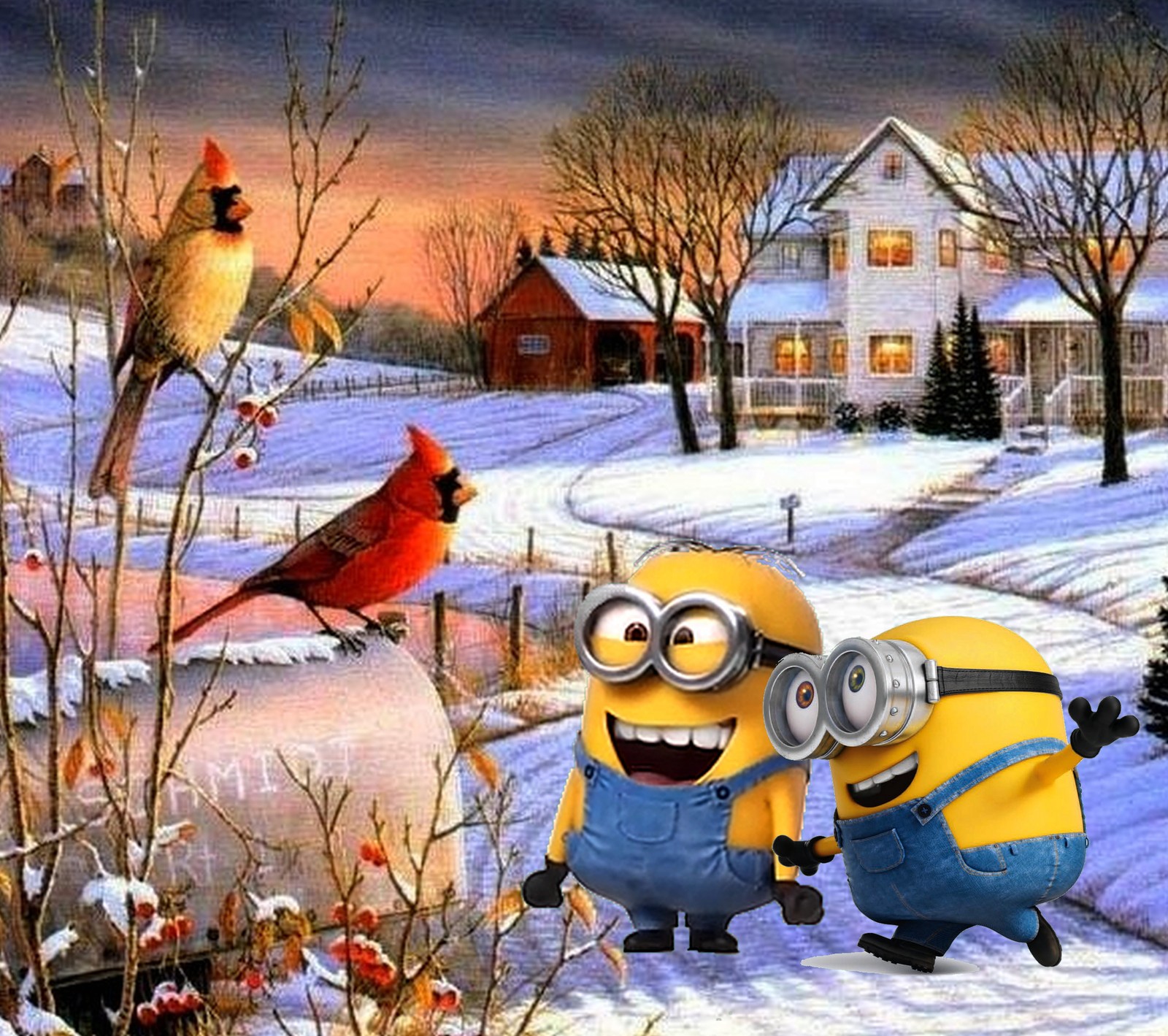 christmas time, minions, snow, winter wallpaper