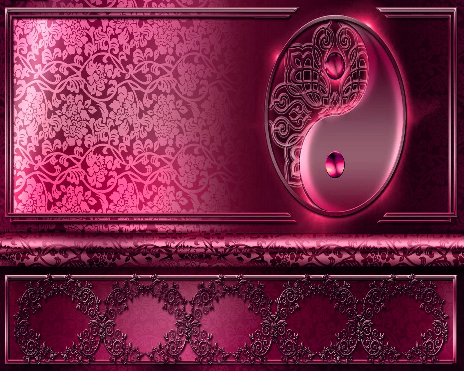 Un fondo rojo y negro con un símbolo yin y un fondo rosa. (púrpura, yin yang pattern abstract)