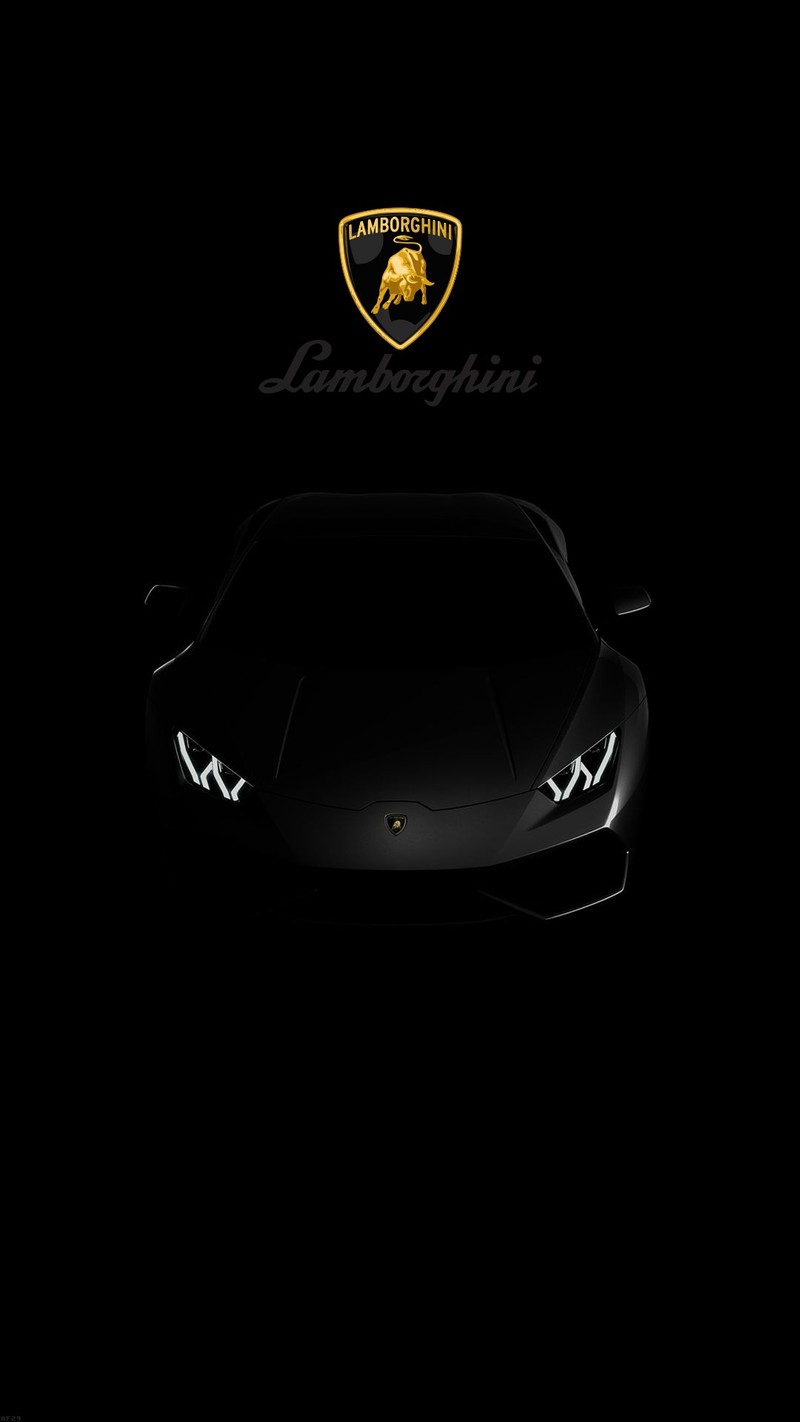 Логотип lamborghini на черном фоне с черным автомобилем (машина, lamborghini)