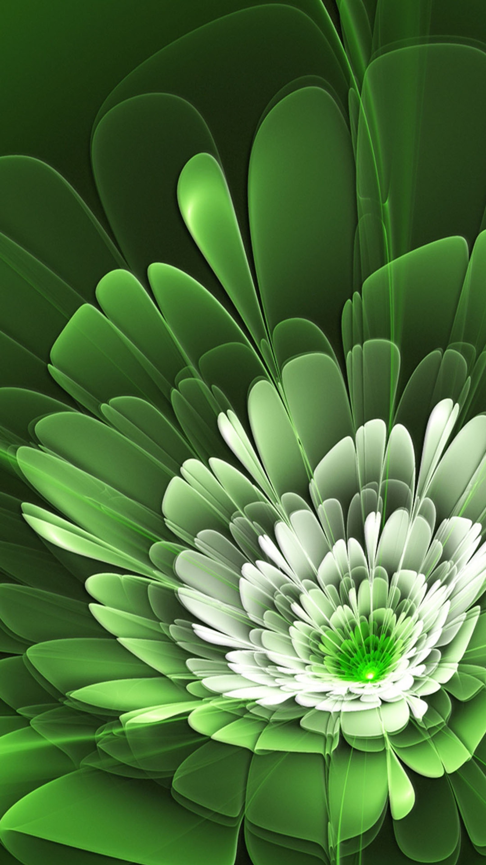 A close up of a green flower with a white center (flower, green)