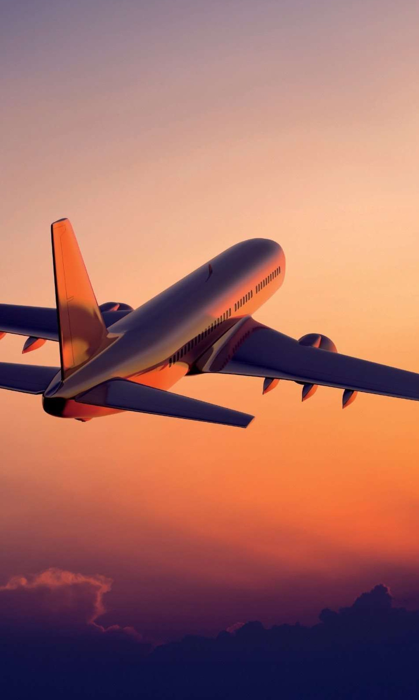 Un avion arabe volant dans le ciel au coucher du soleil avec des nuages en arrière-plan (hd, avion, coucher de soleil, décollage, vue)