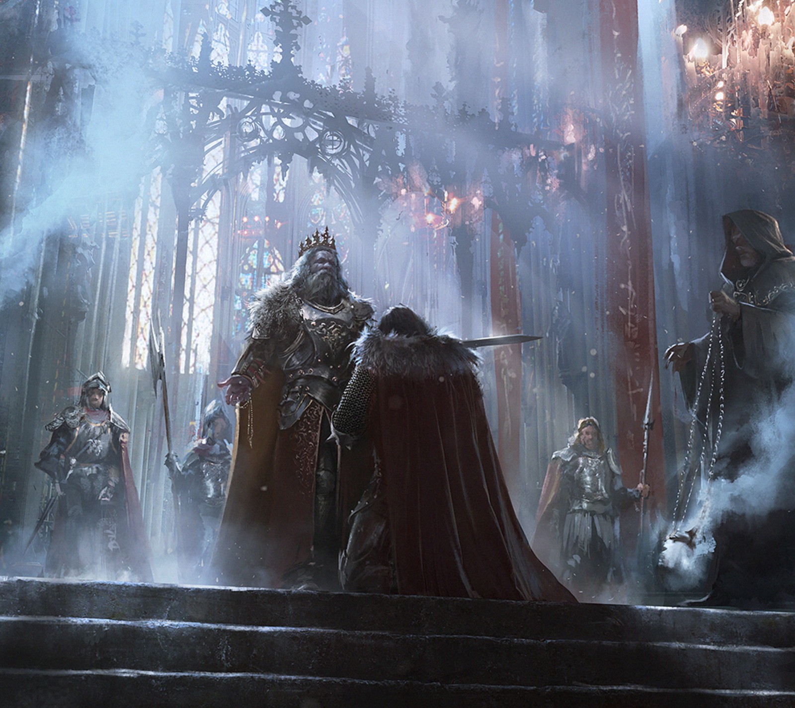 fantasy, honor, king, kneeling, knight Download Wallpaper