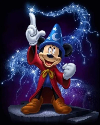 Mickey Mouse as a Sorcerer's Apprentice with Magical Sparkles