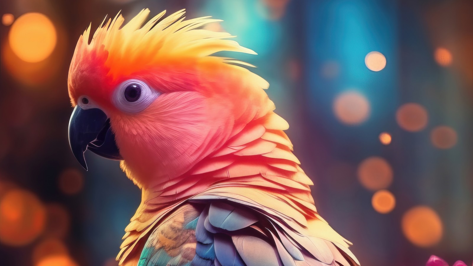 Um papagaio colorido com uma cabeça amarela brilhante e olhos azuis (papagaio, aves, animais)