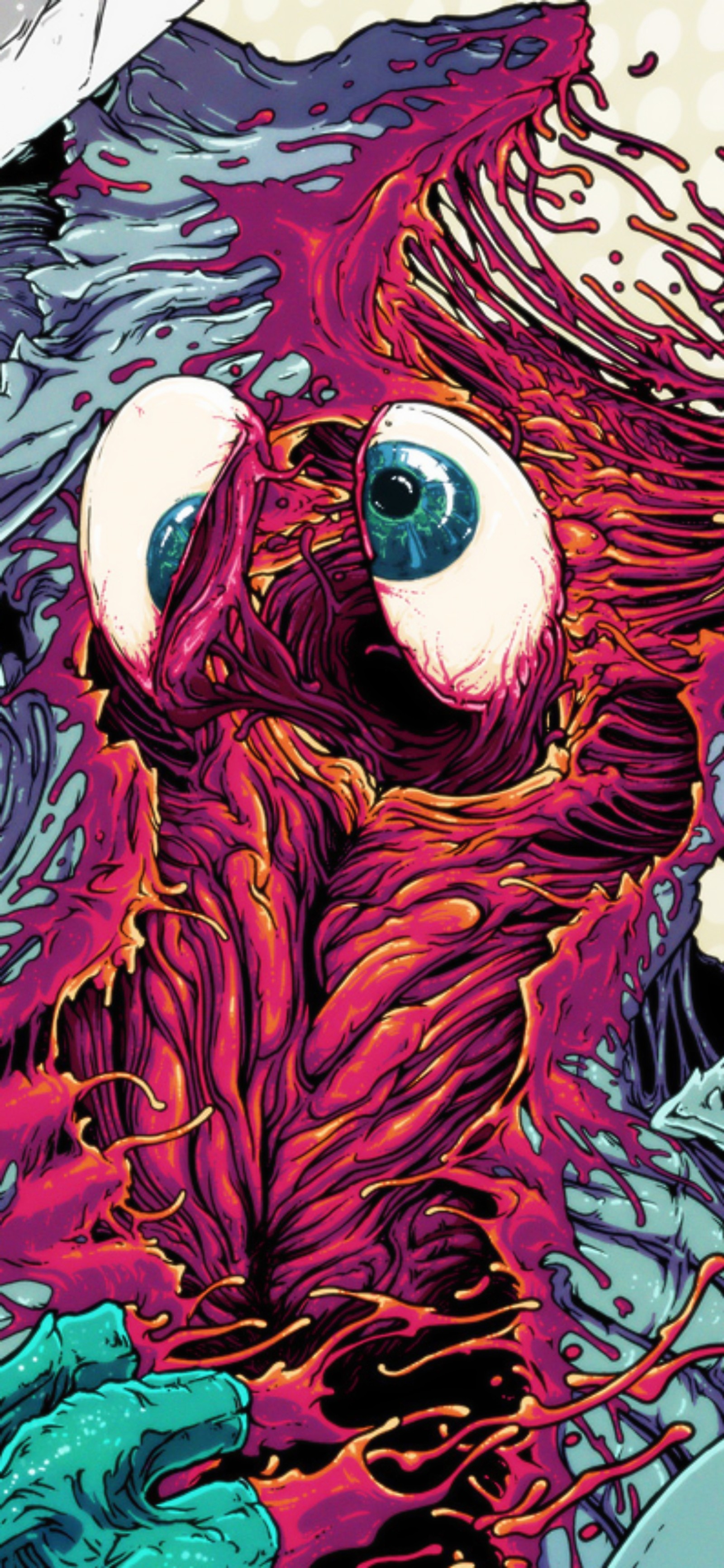 A close up of a poster with a creepy looking face (design, illustration, art paint, botany, painting)