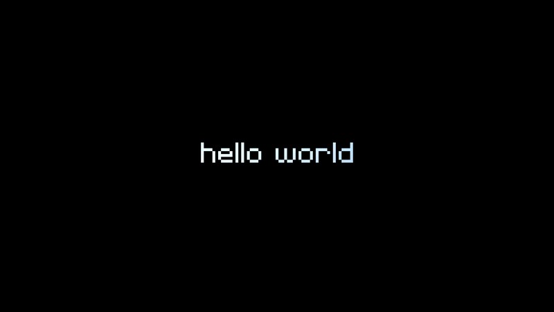 Крупный план черного фона с текстом 'hello world'. (привет мир, пиксельное искусство, черный фон, 5k, 8k)