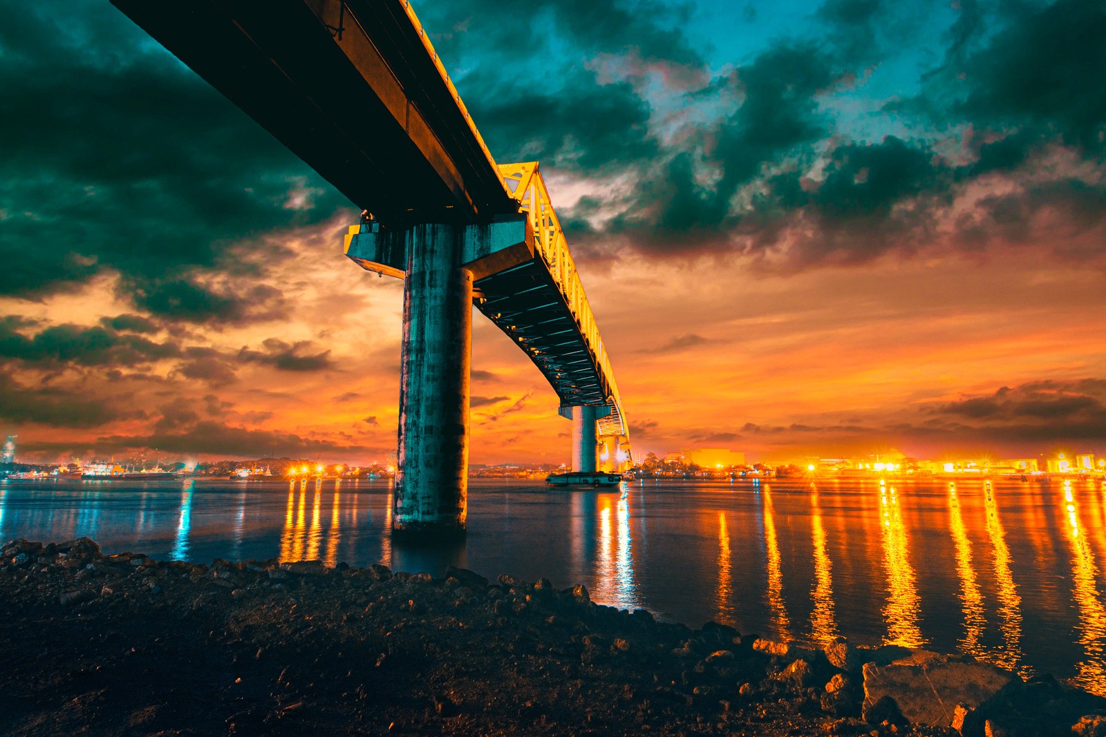 Lade sergio osmeña brücke, philippinen, philippines, mactan mandaue bridge, sonnenuntergang Hintergrund herunter