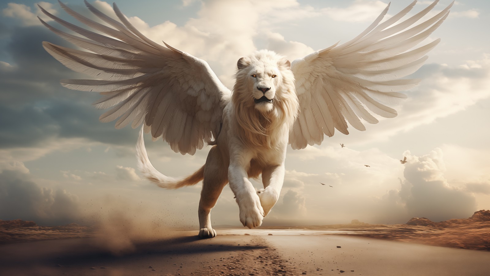 lion, wings, animals, fantasy, digital art wallpaper