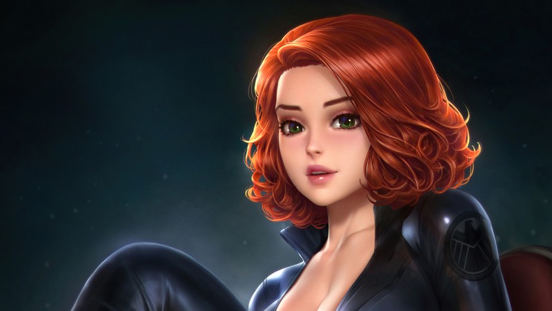 Женщина в костюме черной вдовы, сидящая на стуле (черная вдова, black widow, marvel comics, супергерой, комиксы)