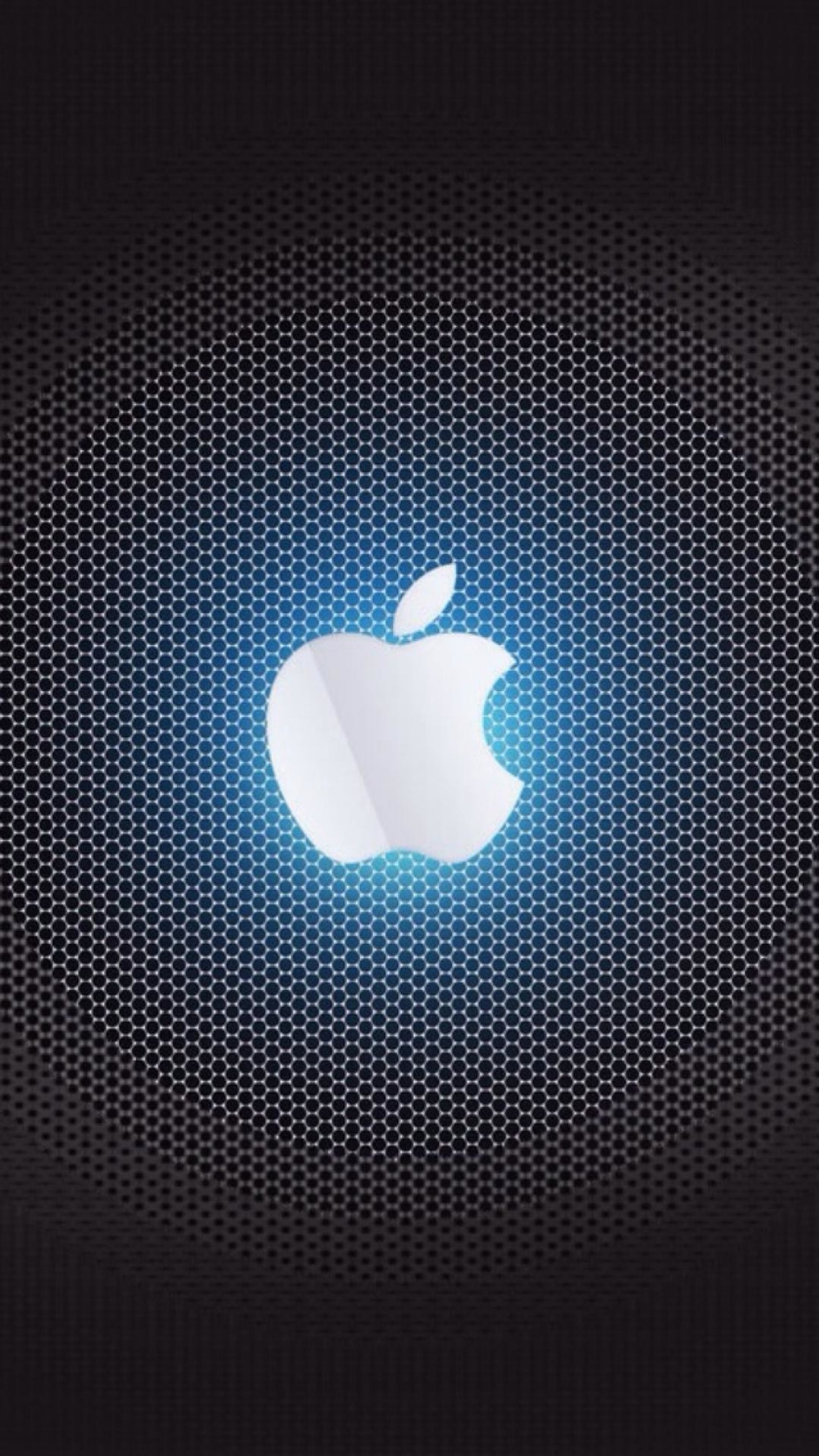 Apple logo on a black background with a blue light (apple, logo, design, graphics, plant)