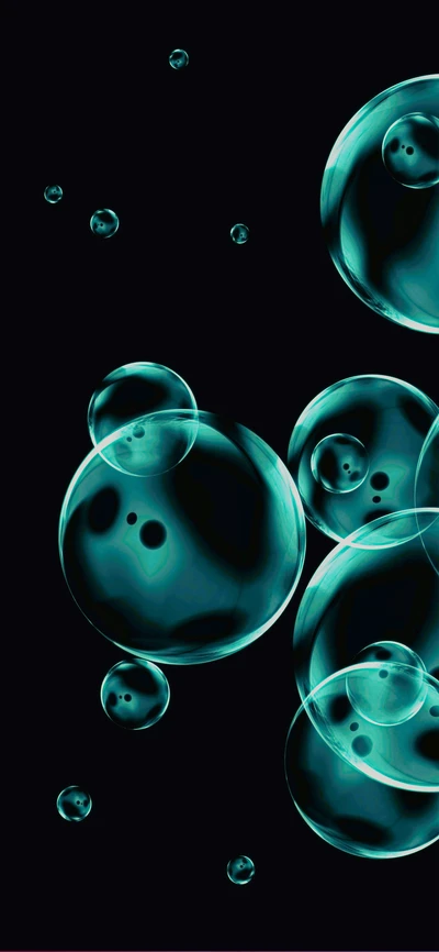 Liquide turquoise avec des bulles sur un fond sombre