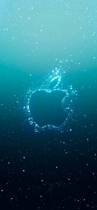 Logo Apple bleu électrique dans un cosmos sous-marin