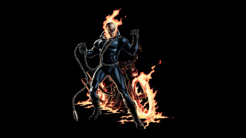 Женщина в черном наряде держит меч и огонь (призрачный гонщик, ghost rider, 8k, черный фон, супергерои marvel)