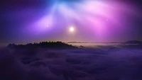 mountain, sea of clouds, clouds, night, sky