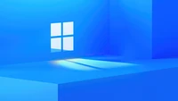 Ästhetischer blauer Hintergrund mit Windows 11-Logo