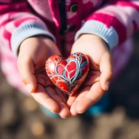 Mains tenant un cœur d'amour coloré