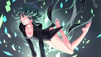 Tatsumaki from One Punch Man, showcasing her powerful psychic abilities in an ethereal setting.