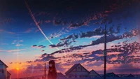 sunset, anime, clouds, sky, scenery wallpaper