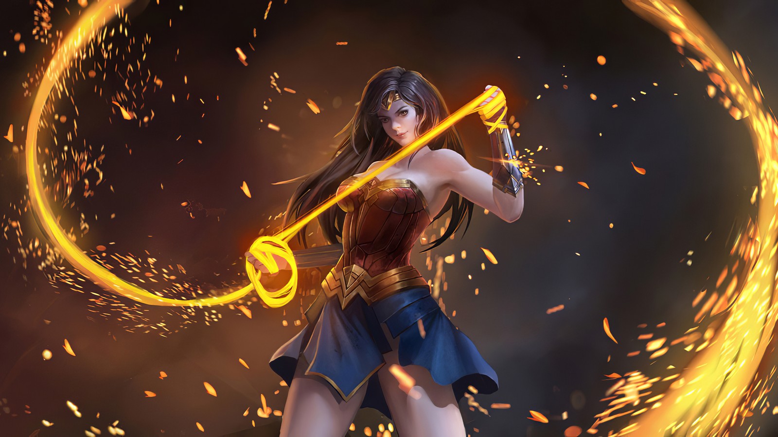 Wonder wonder woman with a sword and fire (wonder woman, lasso of truth, comics, dc comics)