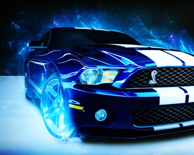 coche azul, ford, mustang, ruedas