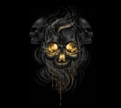 Haunting Skull Design with Ethereal Golden Accents