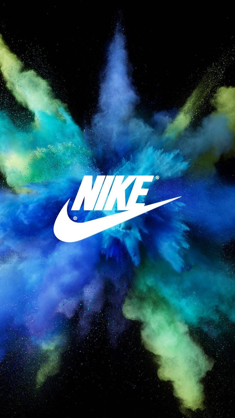 Логотип nike с синим и зеленым дымом (цвета, пыль, nike, пудра, звезды)