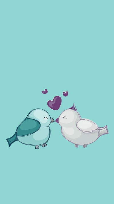 Adorable Cartoon Lovebirds Sharing a Kiss