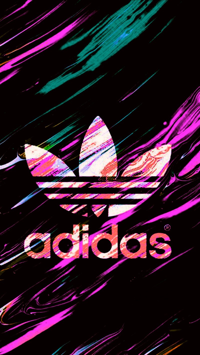 Логотип adidas на черном фоне с розовым и синим завитком (крутой, оп, op)