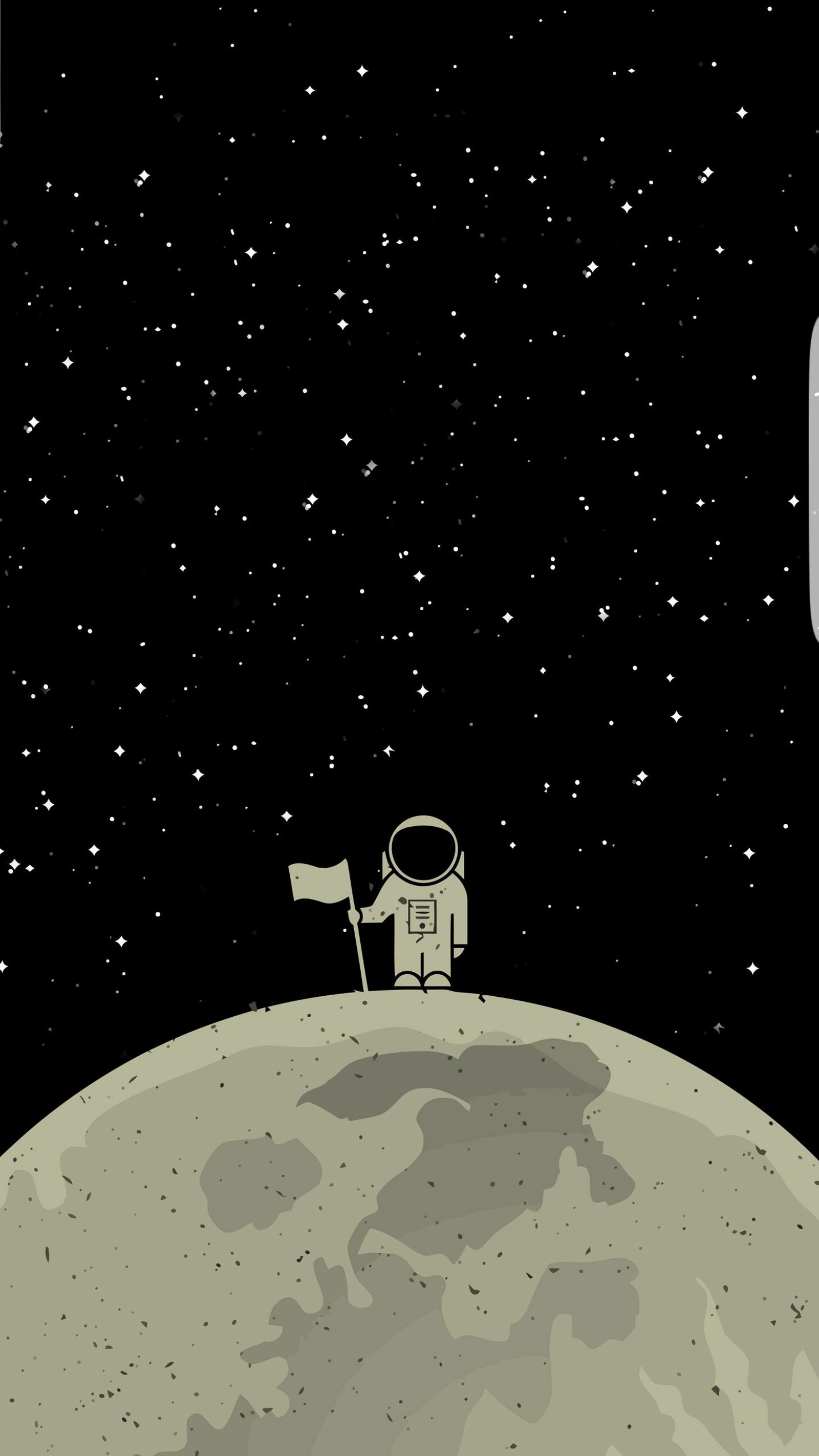 Cartoon of an astronaut standing on the moon with a flag (arena, astronauta, espacio, material, moon)