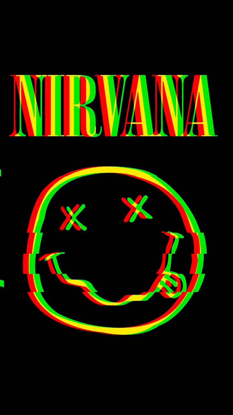 Макросъемка улыбающегося лица с надписью nirvana на нём (чёрный, кобейн, cobain, дэйв, dave)