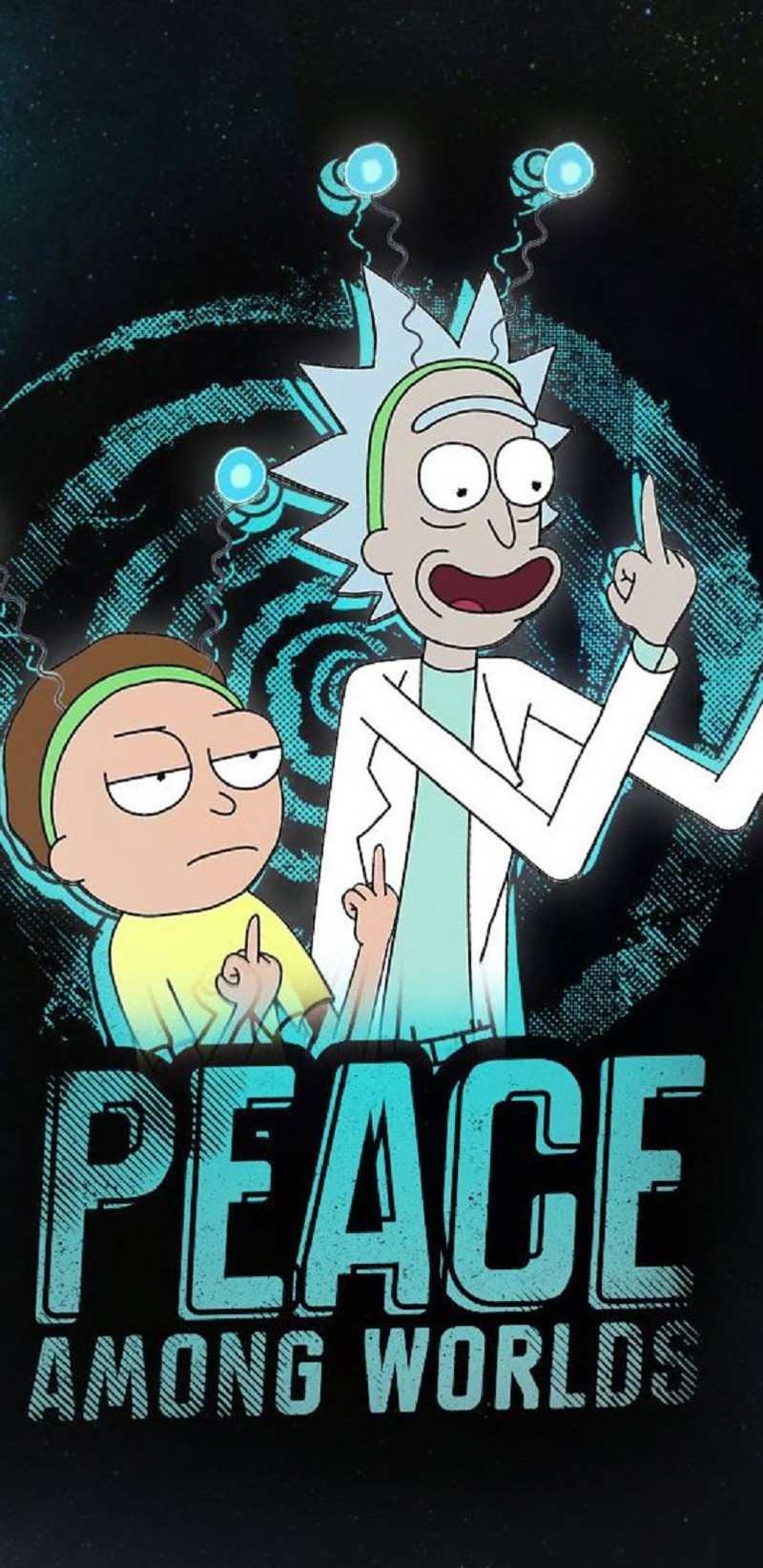 Мультяшный персонаж с мужчиной и женщиной на черном фоне (morty, rick)