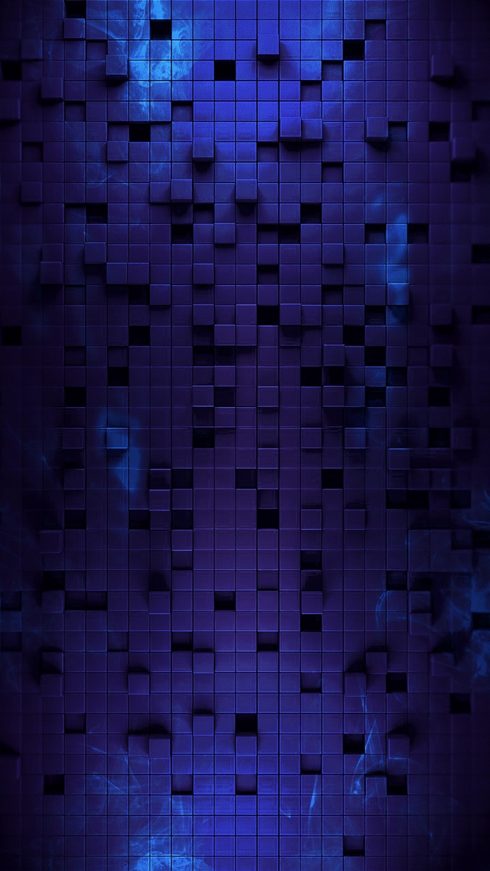 A close up of a blue tiled wall with a lot of squares (blocks, blue, purple, nature)