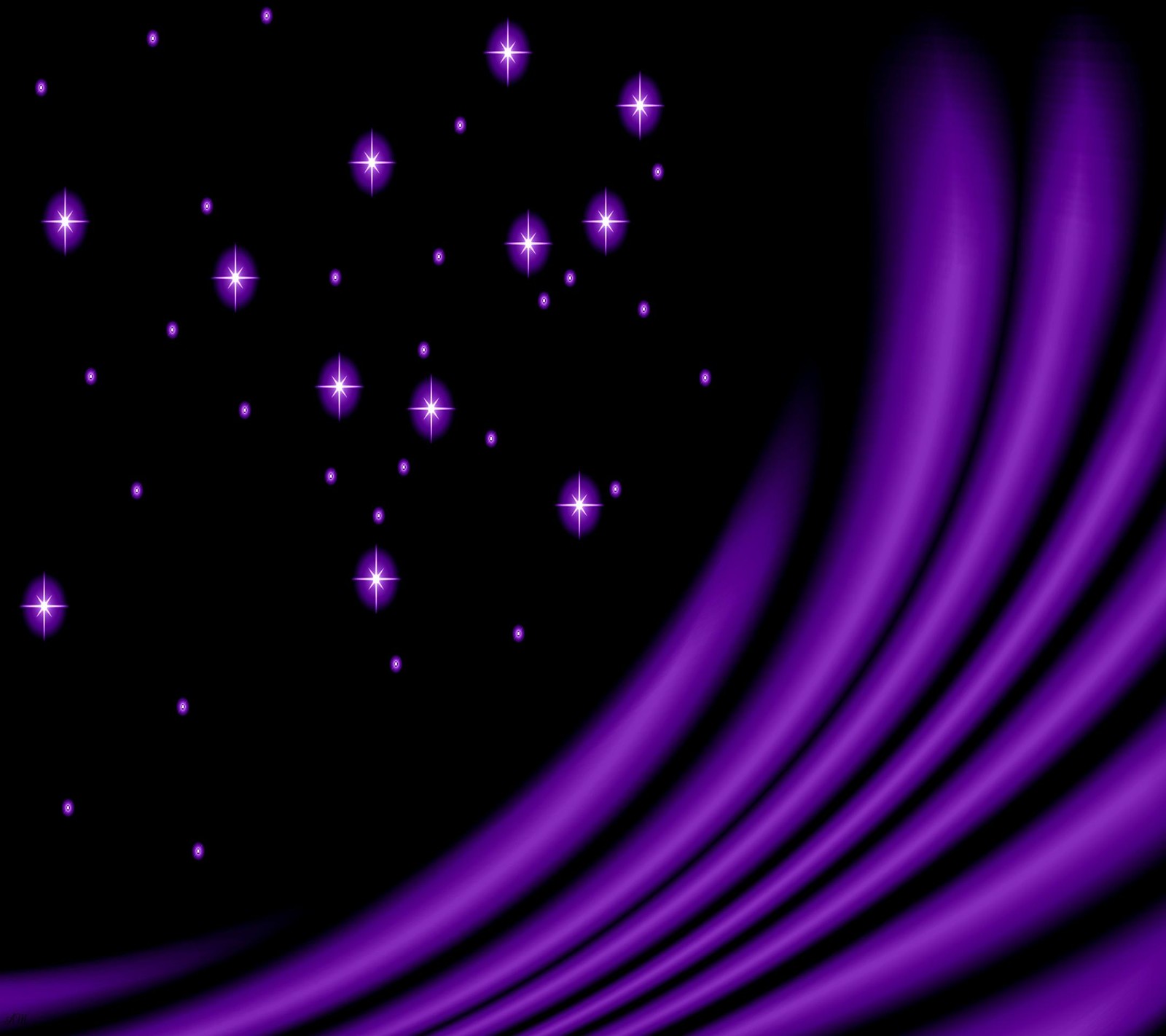 Purple and black background with stars and swirls (abstract, wallpaper)