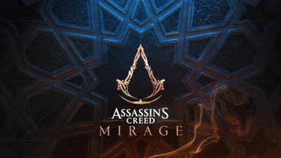 Logotipo de Assassin's Creed Mirage em fundo intrincado