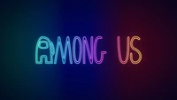 Logotipo 'Among Us' em neon em fundo gradiente