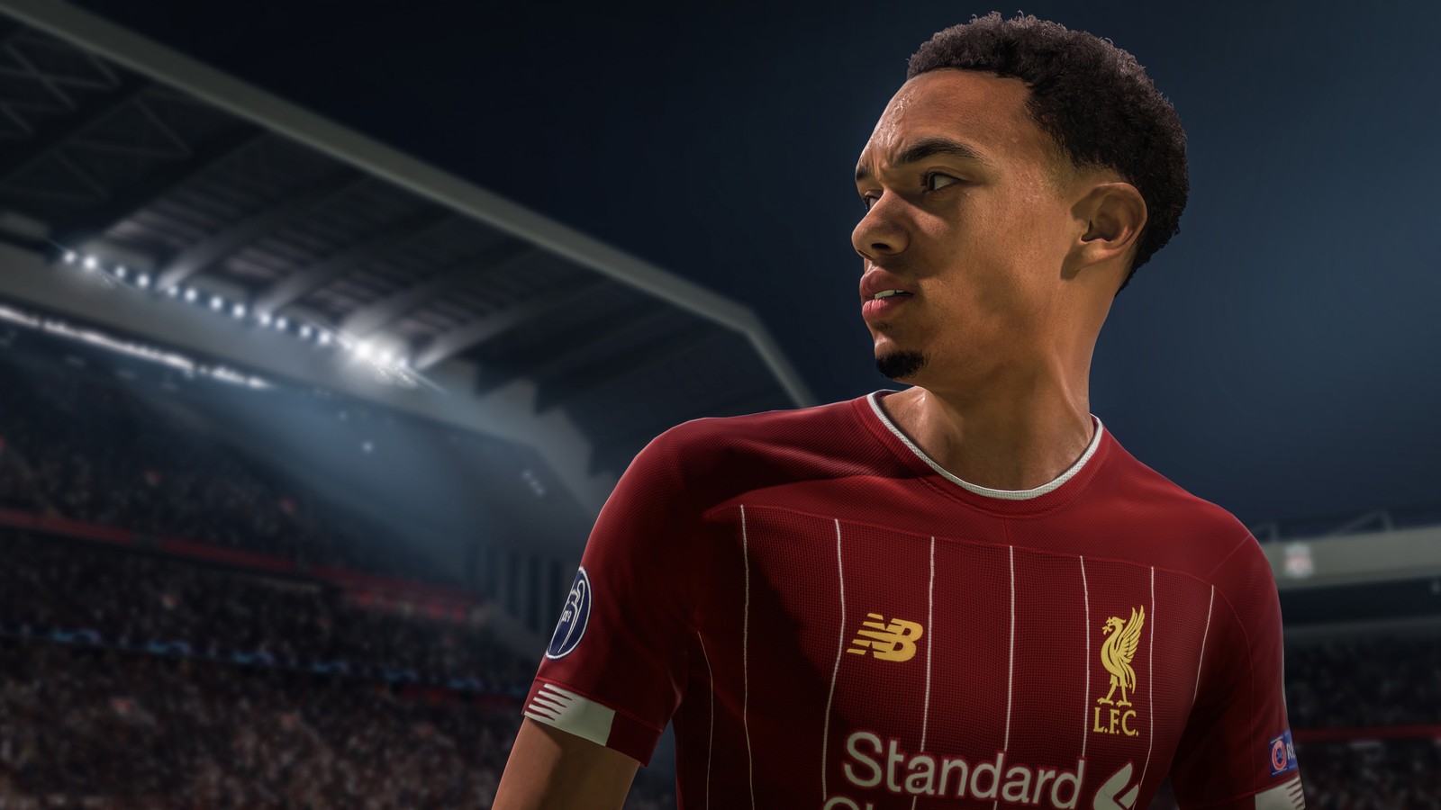 Um close de um jogador de futebol em uma camisa vermelha (fifa 21, futebol, jogo de vídeo, trent alexander arnold)