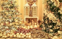 Elegant Christmas Decor with Festive Trees and Golden Ornaments