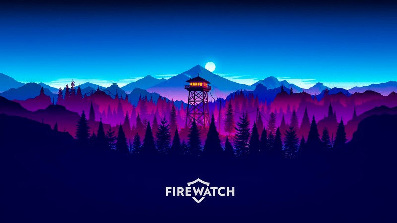 Пожарная вышка в горах с полнолунием (пожарная охрана, firewatch, иллюстрация, искусство, цифровое искусство)