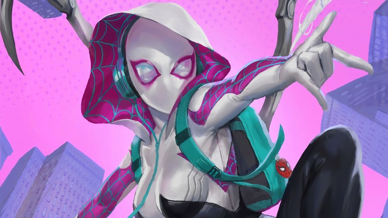 Человек-паук в мультфильме «в паучьем измерении» (гвен паук, spider gwen, супергерой, marvel comics, комиксы)