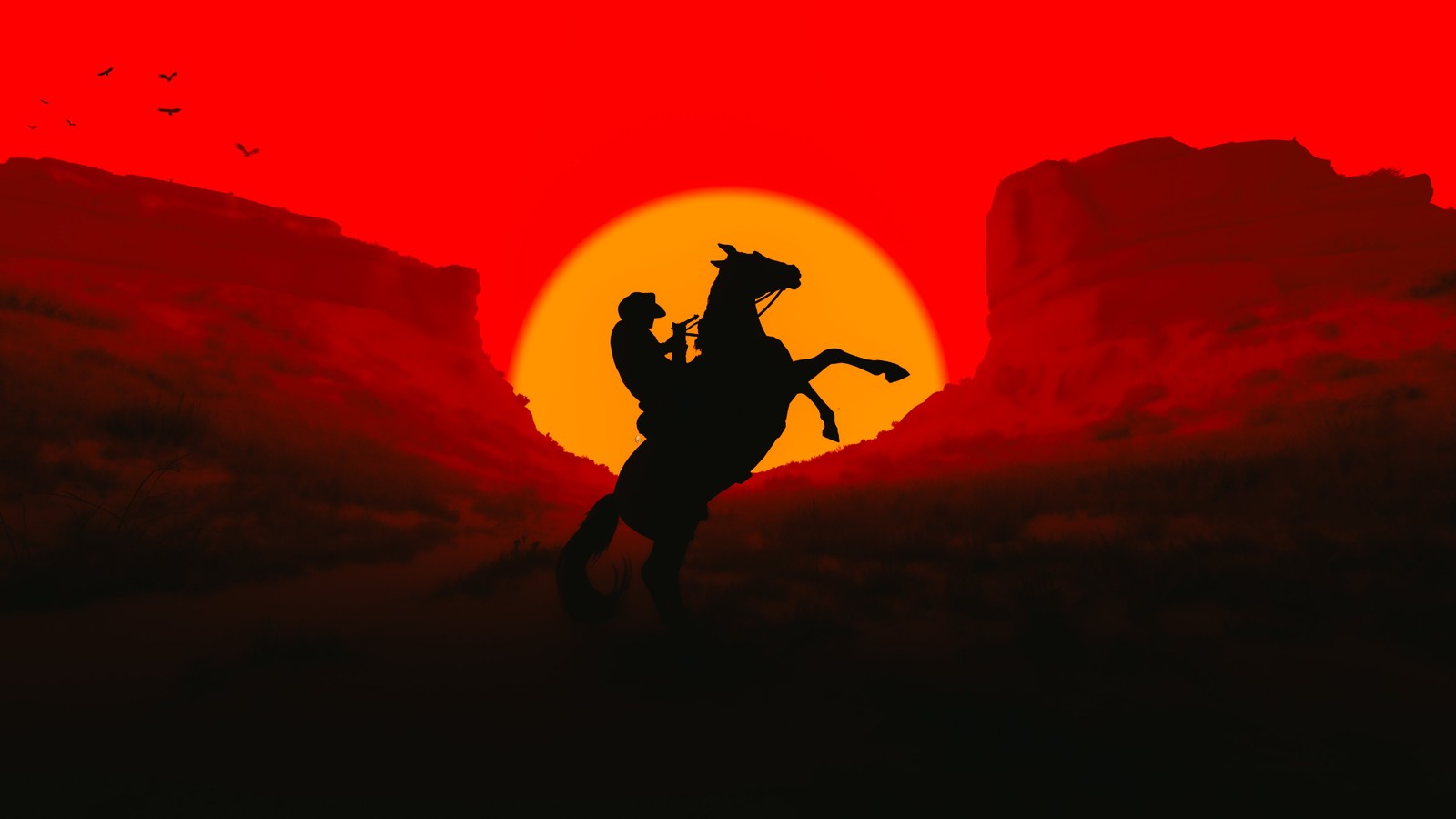 cowboy, silhouette, sunset, red dead redemption, western wallpaper