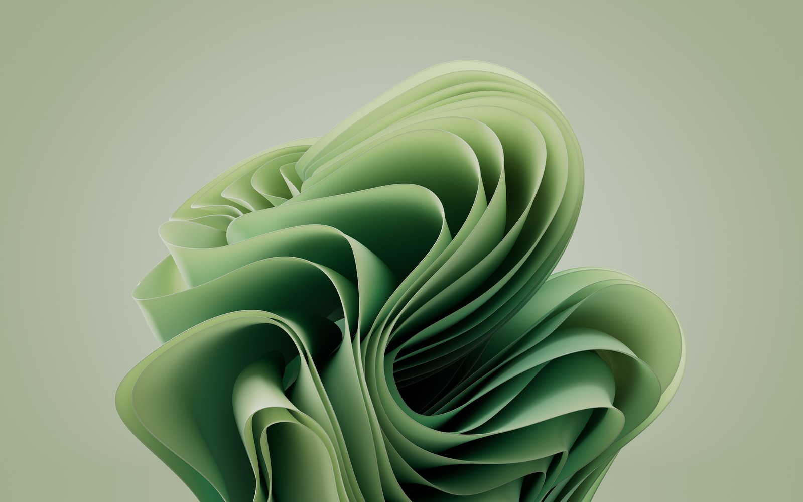 A close up of a green paper sculpture with a curved design (surface pro 9, pastel green, stock, green abstract, green background)