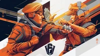 Dynamic showdown between two operators in Rainbow Six Siege, showcasing intense action and strategic gameplay.