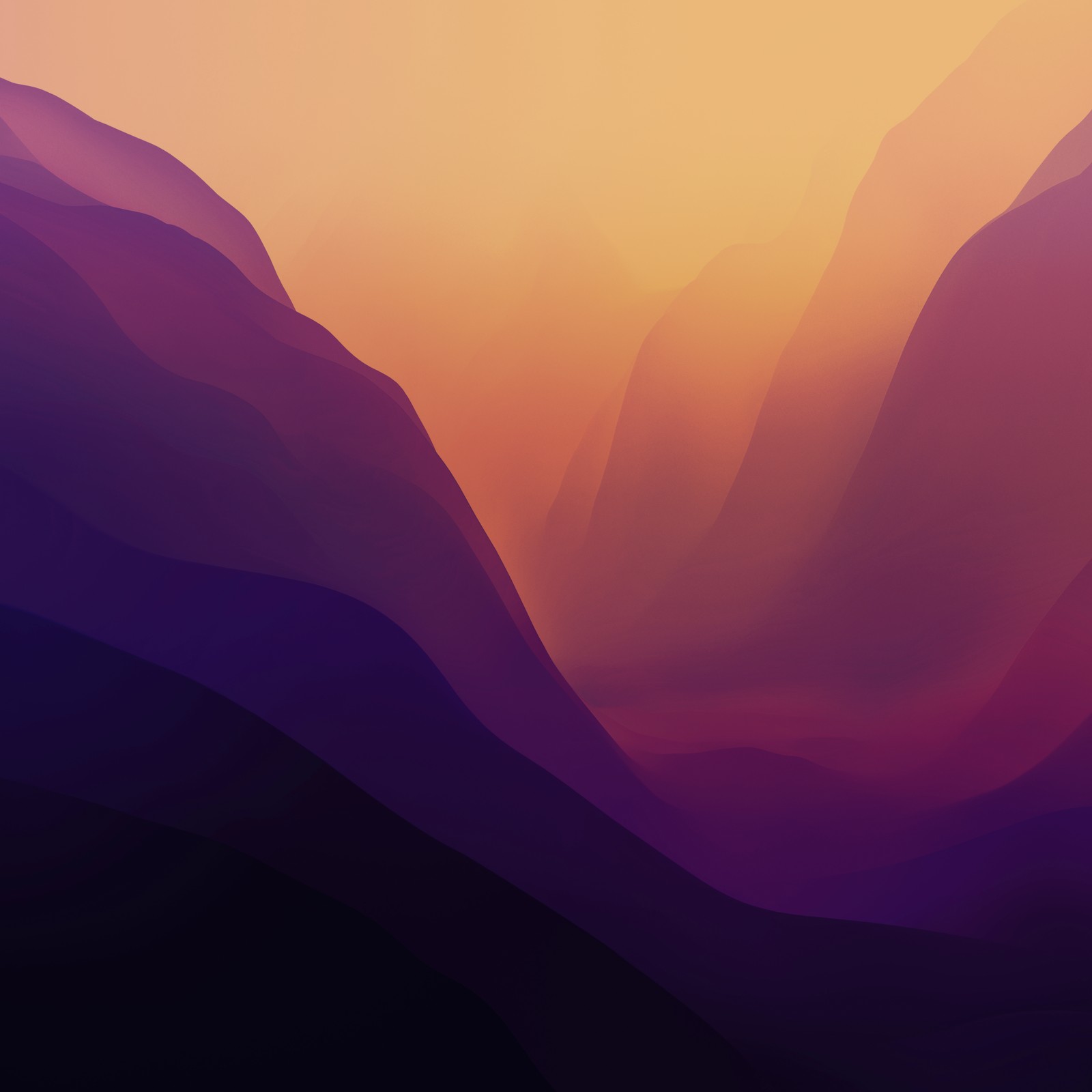 Purple and orange mountains with a sunset in the background (macos monterey, gradient background, stock, red, light)