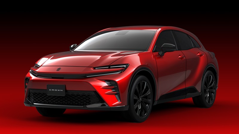 Концепт-кар toyota c-hr показан на красном фоне (toyota crown sport prototype, 2022, 5k, 8k, машины)